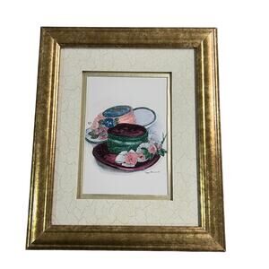PEGGY ABRAMS Signed Gold Framed 9.5x 11  Hat Design Print